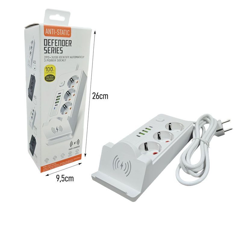Πολύπριζο με 3 Θέσεις, 5 Θύρες USB και Ασύρματη Φόρτιση - Power Strip with 3 Outlets, 5 USB Ports and Wireless Charging - Image 4