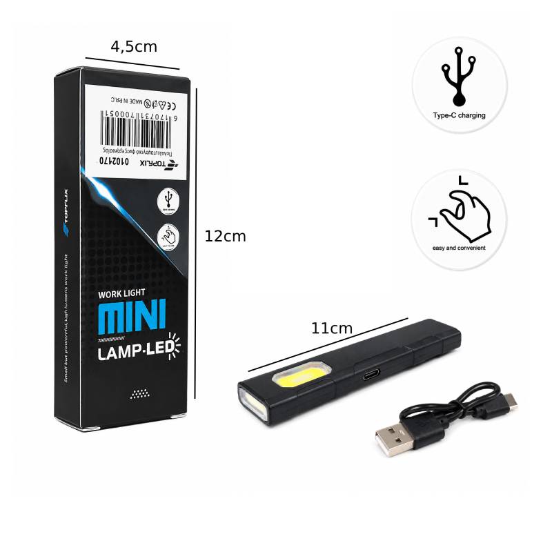 Επαναφορτιζόμενο Μαγνητικό Mini LED Φακός Εργασίας USB Type-C - Rechargeable Magnetic Mini LED Work Light USB Type-C - Image 2