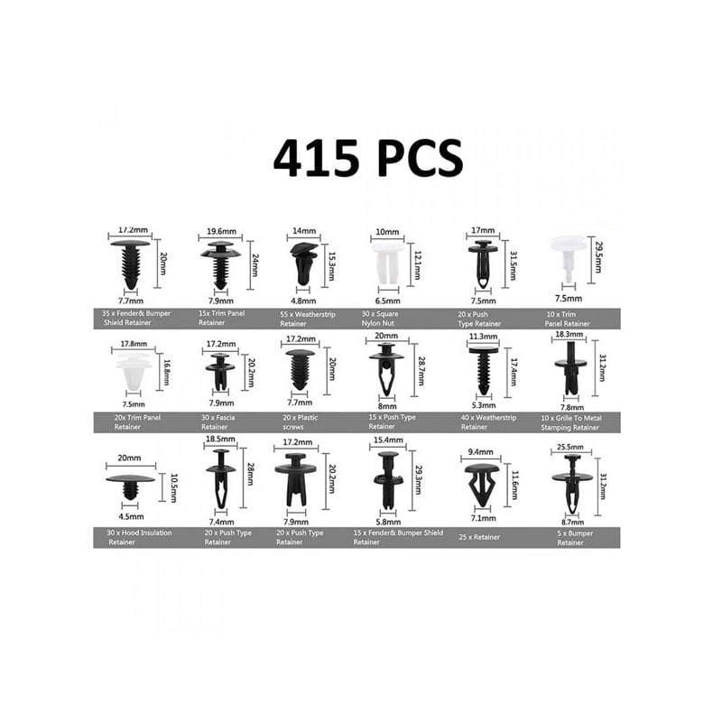 Rchang Κασετίνα με 415 pcs πλαστικά κουμπώματα – κλιπ αυτοκινήτου W06/W04375-2– Push Retainer Clips Kit - Image 3