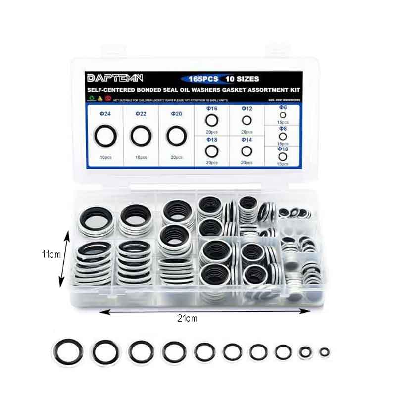 Σετ Τσιμούχες Στεγάνωσης 165τμχ φ6 - φ24 - Self-Centered Bonded Seal Oil Washers Gasket Assortment Kit - Image 2
