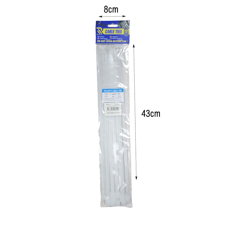 Rchang Δεματικά καλωδίων 7.6x350mm 20τμχ λευκά - White Cable Ties - Image 3