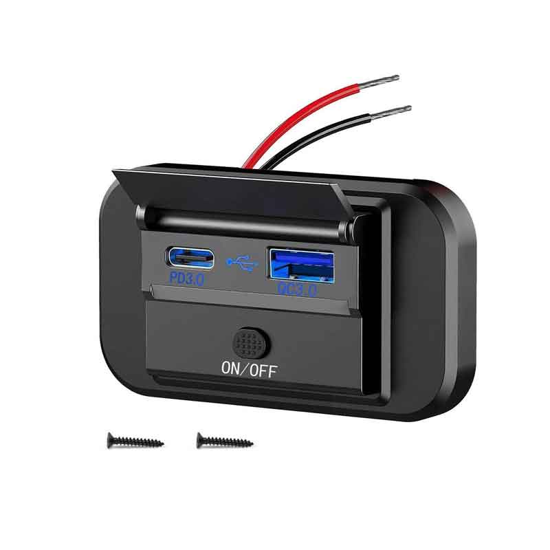 Rchang Διπλή Θύρα USB Φορτιστή Αυτοκινήτου με Διακόπτη On Off USB QC3.0+PD3.0 W05237- Dual USB Car Charger with On Off Switch - Image 2