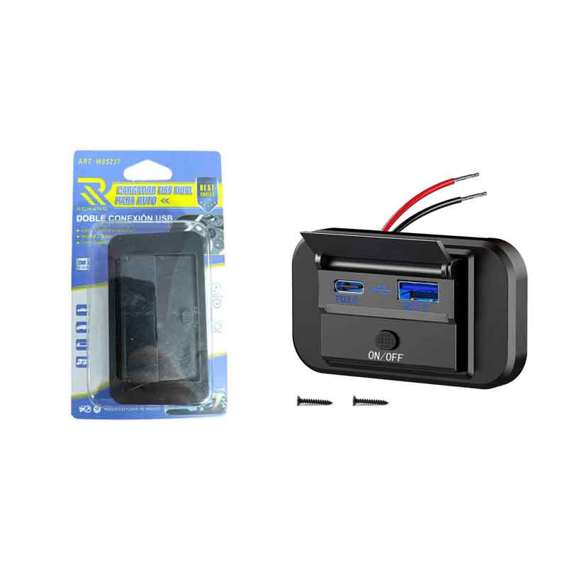 Rchang Διπλή Θύρα USB Φορτιστή Αυτοκινήτου με Διακόπτη On Off USB QC3.0+PD3.0 W05237- Dual USB Car Charger with On Off Switch - sukki.gr