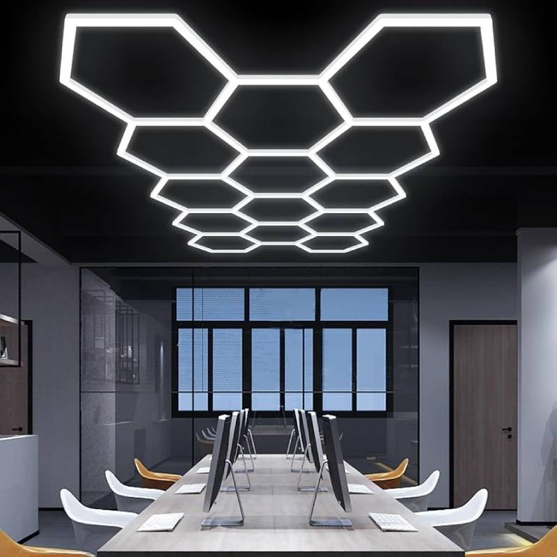 Εξαγωνικό Φωτιστικό Οροφής LED 14 Κυψελών 456W 6500K - 14 Hexagon LED Ceiling Lighting System - Image 3