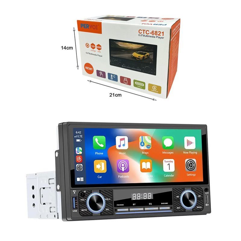 PerVoi Οθόνη αυτοκινήτου Ηχοσύστημα Bluetooth USB AUX MP5 FM 6.8″ 12V 60W CTC-6821 - Car 1 Din HD Touch Screen Rearview Function - Image 5
