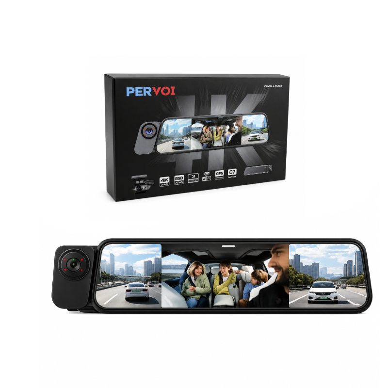 PerVoi Καθρέπτης Αυτοκινήτου με Τριπλή Κάμερα 4K WiFi GPS Dash Cam Q7 - Q7 4K Triple Lens Rearview Mirror Dash Cam with WiFi & GPS