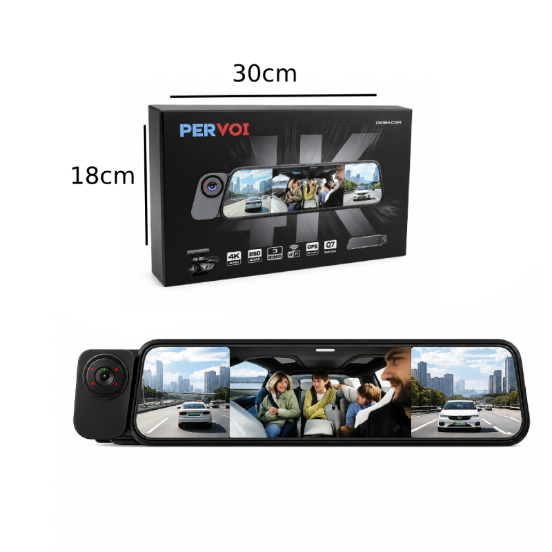 PerVoi Καθρέπτης Αυτοκινήτου με Τριπλή Κάμερα 4K WiFi GPS Dash Cam Q7 - Q7 4K Triple Lens Rearview Mirror Dash Cam with WiFi & GPS - Image 4
