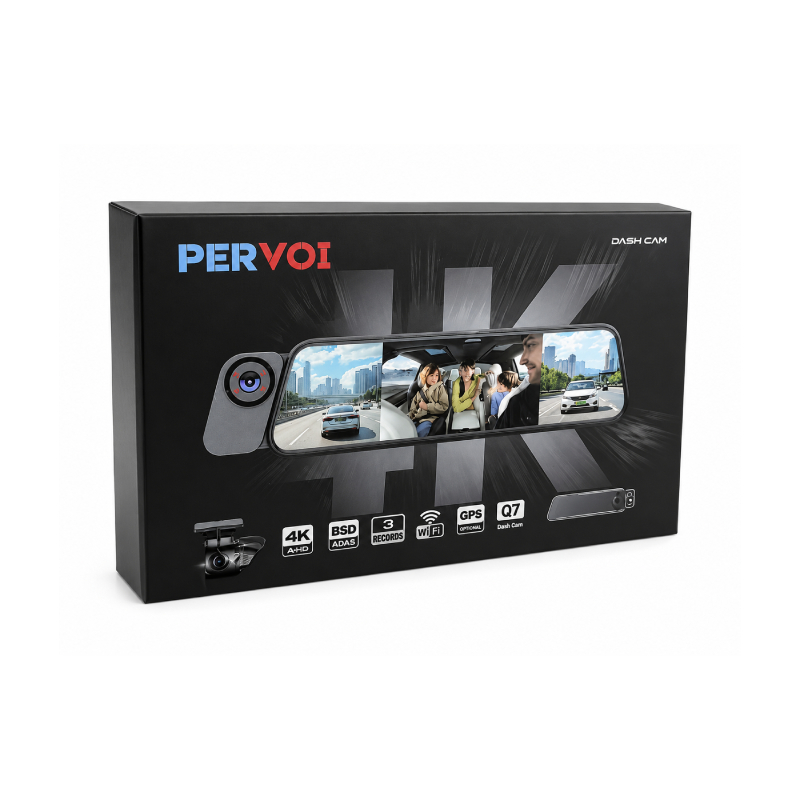 PerVoi Καθρέπτης Αυτοκινήτου με Τριπλή Κάμερα 4K WiFi GPS Dash Cam Q7 - Q7 4K Triple Lens Rearview Mirror Dash Cam with WiFi & GPS - Image 3