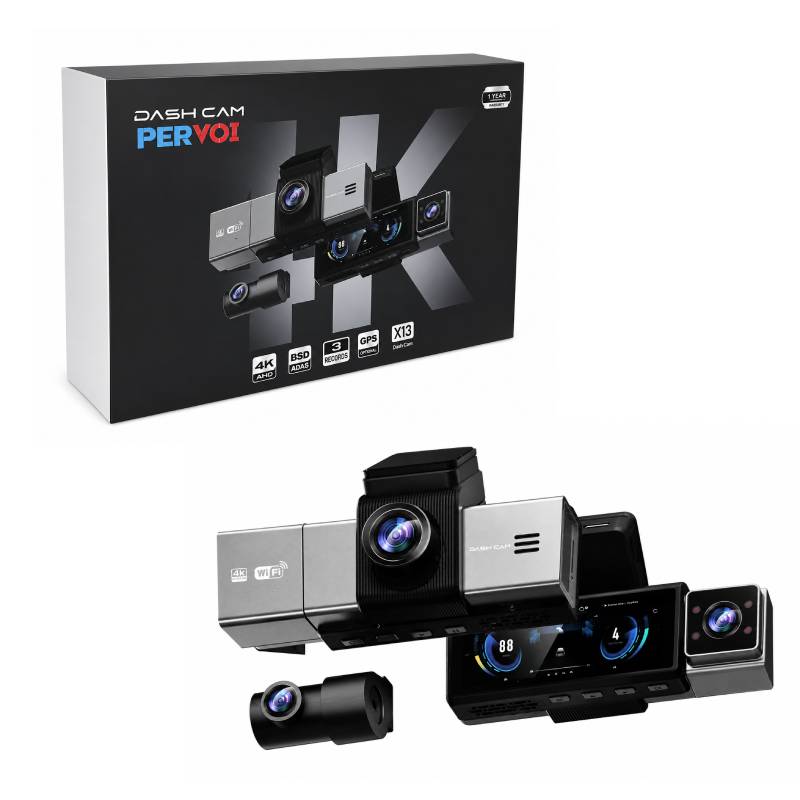 PerVoi Κάμερα Αυτοκινήτου Τριπλής Εγγραφής 4K WiFi GPS X13 - Triple Lens Dash Camera