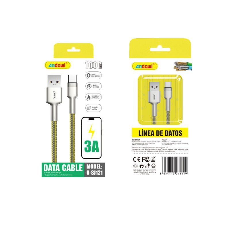 Andowl Καλώδιο δεδομένων USB σε Type-c 3A 1M Q-SJ121 - Data Cable - sukki.gr