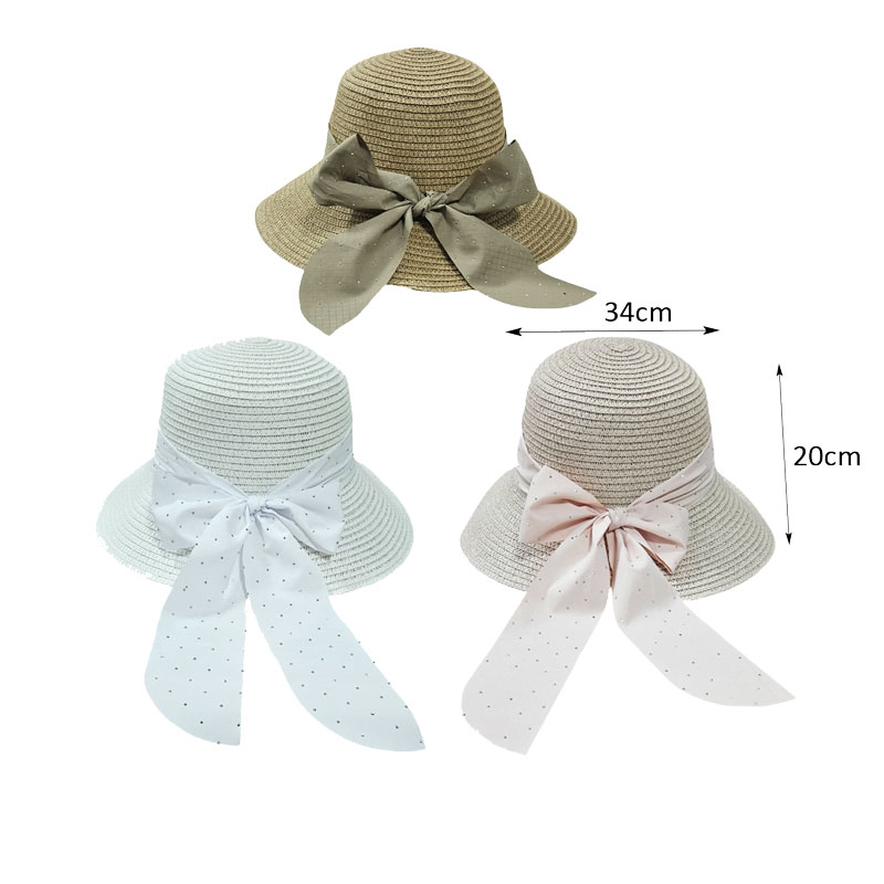 Ψάθινο Καπέλο με Φιόγκο και Λεπτομέρειες 34cm - Straw Hat with Bow - Image 2