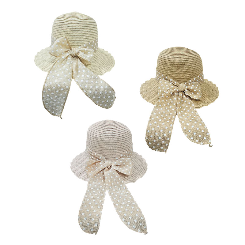 Ψάθινο Καπέλο με Φιόγκο και Πουά Κορδέλα 32cm - Straw Hat with Bow - sukki.gr