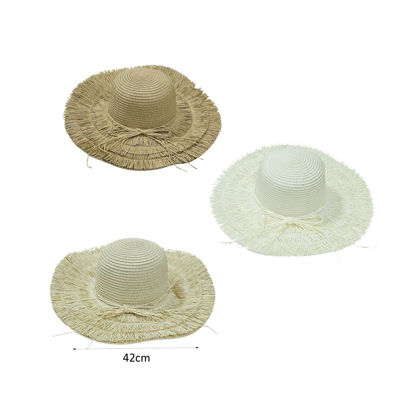 Ψάθινο Καπέλο Παραλίας με Κρόσια 42cm - Straw Beach Hat with Fringes - Image 2