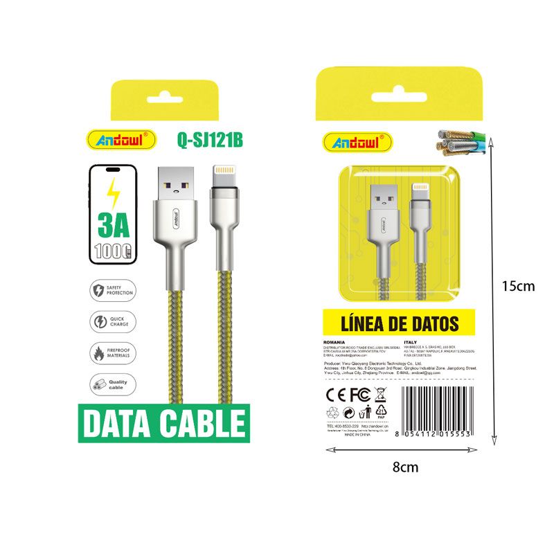 Andowl Καλώδιο δεδομένων USB σε Lightning– 3A Q-SJ121B - Data Cable - Image 2