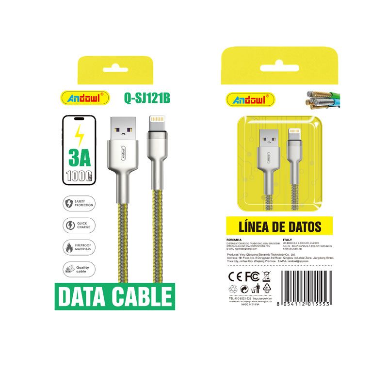Andowl Καλώδιο δεδομένων USB σε Lightning– 3A Q-SJ121B - Data Cable - sukki.gr