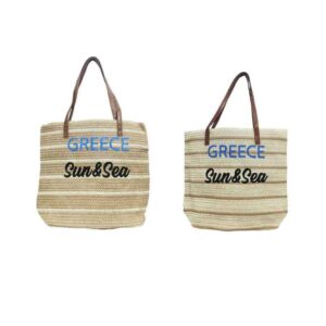 Ψάθινη Τσάντα Θαλάσσης Greece Sun & Sea - Straw Beach Bag Greece Sun & Sea - sukki.gr