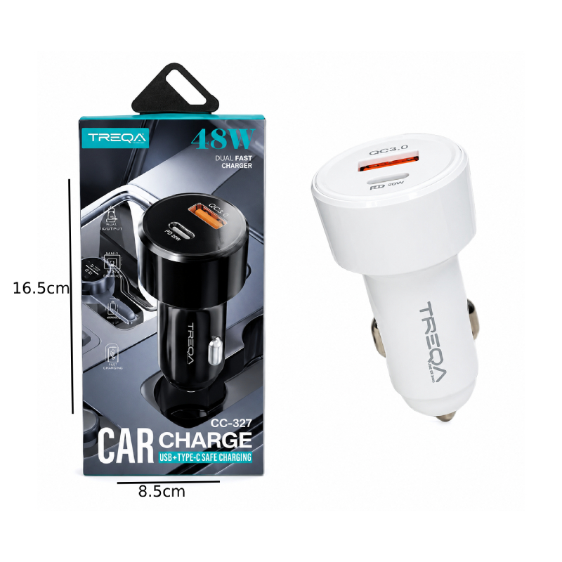 Treqa Φορτιστής Αυτοκινήτου CC-327 20W USB-A & USB-C με Γρήγορη Φόρτιση QC 3.0 / PD - Car Charger - Image 2