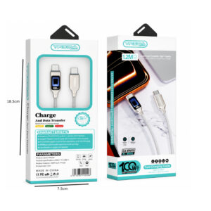 Alternative view of Treqa Καλώδιο Φόρτισης & Μεταφοράς Δεδομένων USB-C σε USB-C 100W 1.2m με Οθόνη Ισχύος CA-80055- USB-C to USB-C 100W Fast Charging & Data Cable with Power Display 1.2m