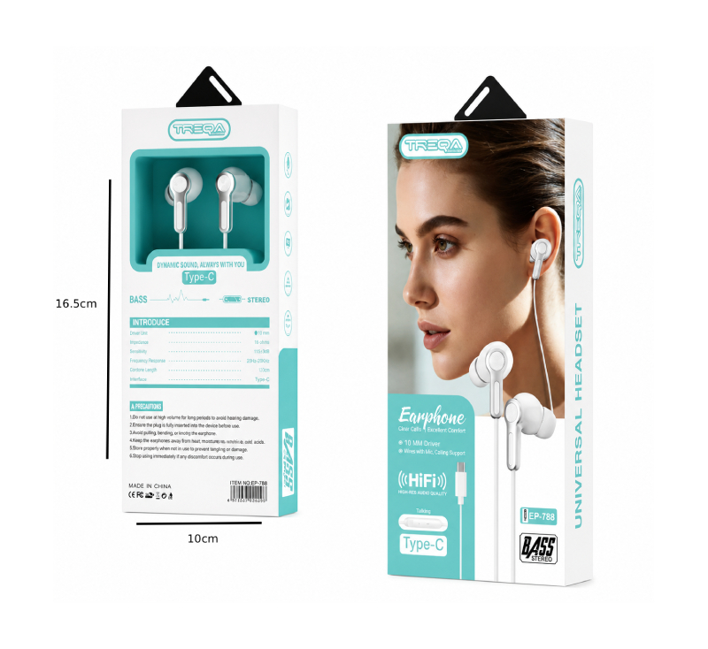 Treqa Ενσύρματα Ακουστικά Type-C HiFi με Μικρόφωνο EP-788- Type-C HiFi Wired Earphones with Microphone - Image 2