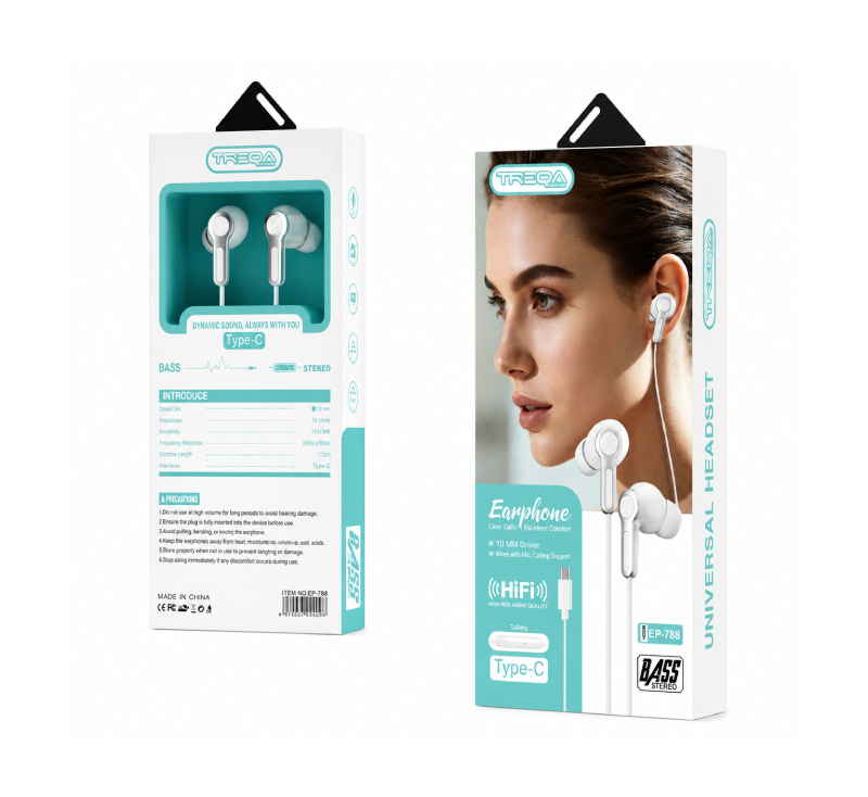 Treqa Ενσύρματα Ακουστικά Type-C HiFi με Μικρόφωνο EP-788- Type-C HiFi Wired Earphones with Microphone