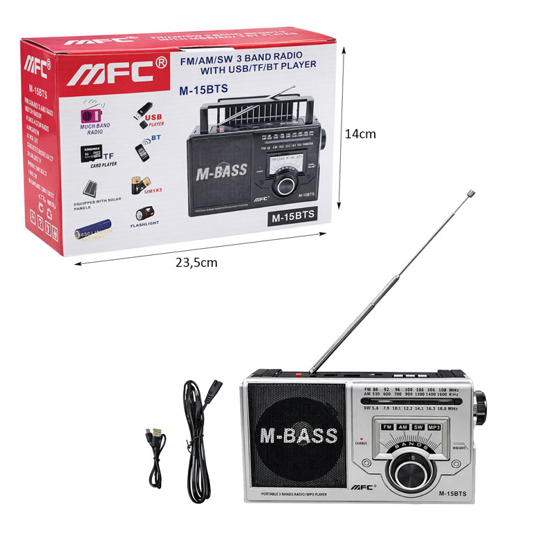 Φορητό Ραδιόφωνο FM AM SW με USB TF και Bluetooth M-15BTS - Portable FM AM SW Radio with USB TF and Bluetooth - Image 2