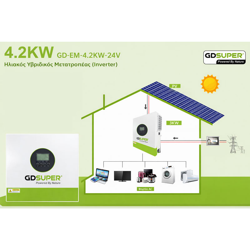 Υβριδικός Ηλιακός Μετατροπέας 4.2KW 24V GD Super με MPPT 100A - GD Super 4.2KW 24V Hybrid Solar Inverter with MPPT 100A - Image 2