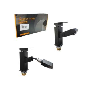 Sanitary Ware Μπαταρία Νιπτήρα Μαύρη με Μίκτη & Ανακλινόμενο Στόμιο - Black Bathroom Sink Faucet with Mixer - sukki.gr