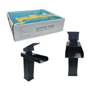 Sanitary Wares Μαύρη Μπαταρία Νιπτήρα με Ρουξούνι Καταρράκτη - Black Basin Faucet with Waterfall Spout - sukki.gr