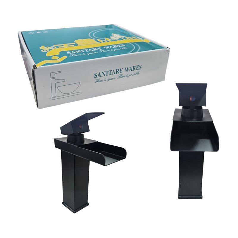 Sanitary Wares Μαύρη Μπαταρία Νιπτήρα με Ρουξούνι Καταρράκτη - Black Basin Faucet with Waterfall Spout - sukki.gr