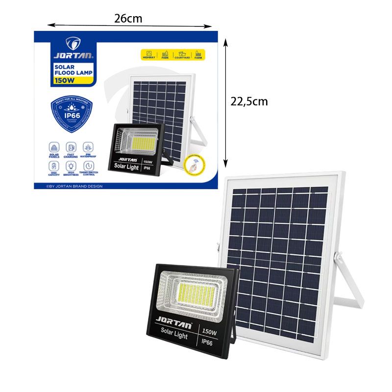 Jortan Ηλιακός Προβολέας Με Τηλεχειριστήριο LED 150W IP66- Solar Flood Lamp - Image 2