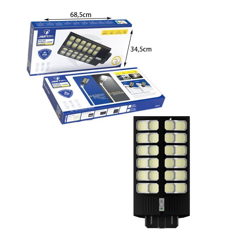 Jortan Led Αδιάβροχο Ηλιακό Φωτιστικό Δρόμου 2400W με Ανιχνευτή Κίνησης Και Τηλεχειριστήριο IP66 - Solar Street Lamp - Image 2