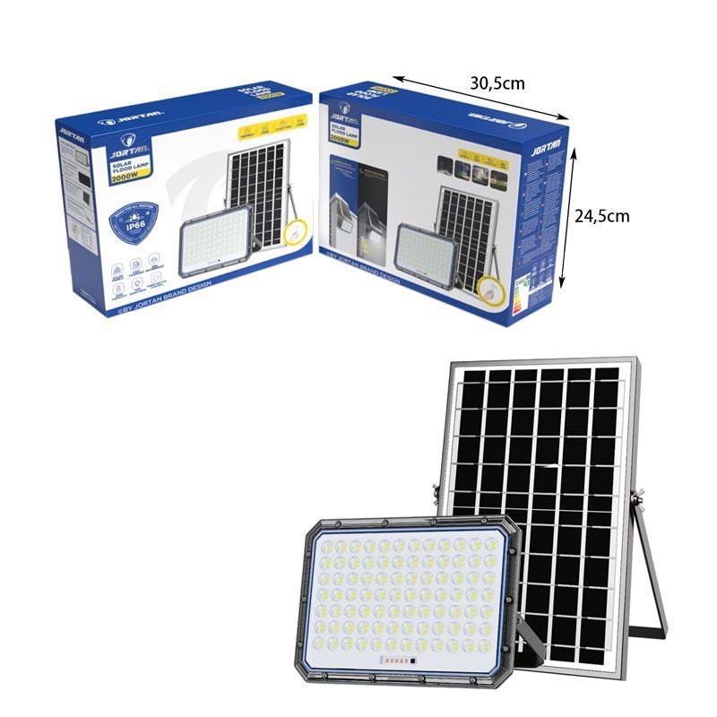 Jortan Ηλιακός Προβολέας Με Τηλεχειριστήριο LED 2000W IP66- Solar Flood Lamp - Image 2