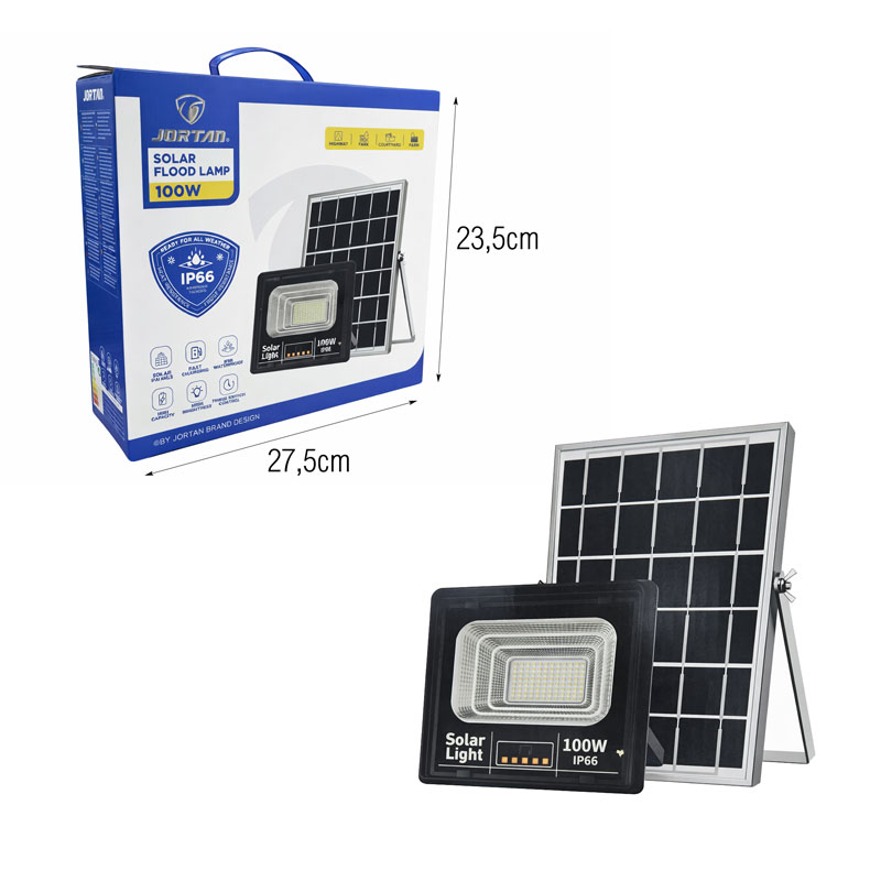 Jortan Ηλιακός Προβολέας Με Τηλεχειριστήριο LED 100W IP66- Solar Flood Lamp - Image 2