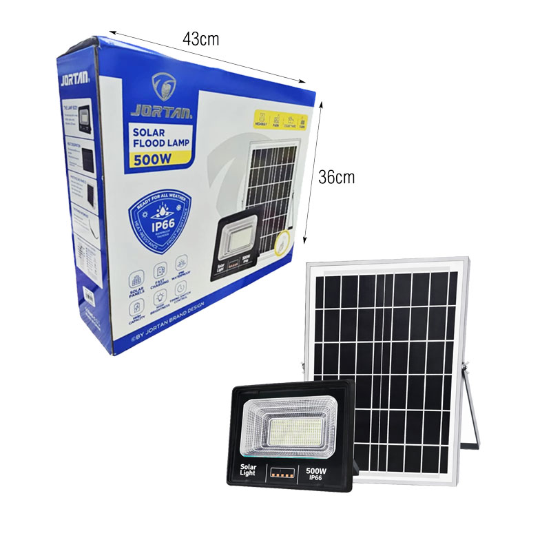 Jortan Ηλιακός Προβολέας LED 500W με Πάνελ και Τηλεχειριστήριο – Solar LED Flood Lamp - Image 2