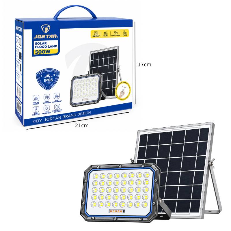 JORTAN Ηλιακός Προβολέας LED 500W με Φωτοβολταϊκό Πάνελ & Τηλεχειριστήριο IP66 - Solar LED Flood Light with Solar Panel - Image 2