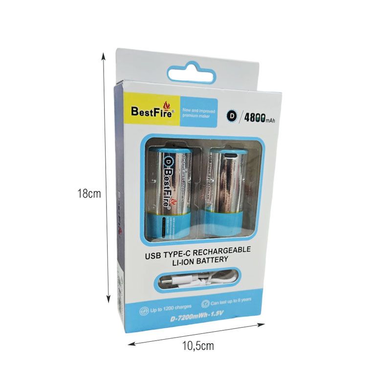 BestFire Επαναφορτιζόμενες Μπαταρίες D 4800mAh με USB Type-C - Rechargeable Batteries with USB - Image 2