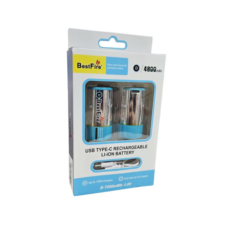 BestFire Επαναφορτιζόμενες Μπαταρίες D 4800mAh με USB Type-C - Rechargeable Batteries with USB - sukki.gr