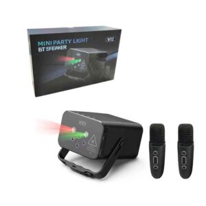 Φορητό Ηχείο με Φώτα Πάρτι & Bluetooth + 2 Ασύρματα Μικρόφωνα – Mini Party Light BT Speaker V12 - sukki.gr