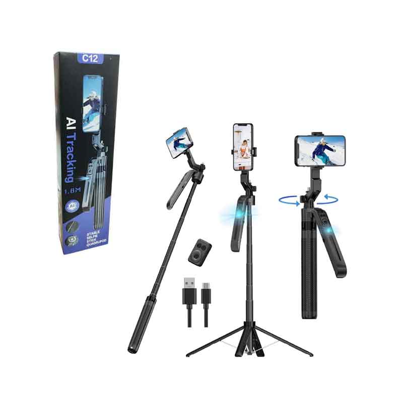 Selfie Stick Τρίποδο Με AI Tracking C12 – Selfie Stick Tripod With AI Tracking C12 - sukki.gr