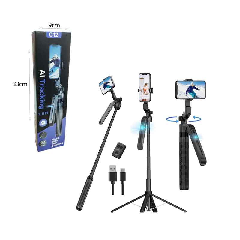 Selfie Stick Τρίποδο Με AI Tracking C12 – Selfie Stick Tripod With AI Tracking C12 - Image 3