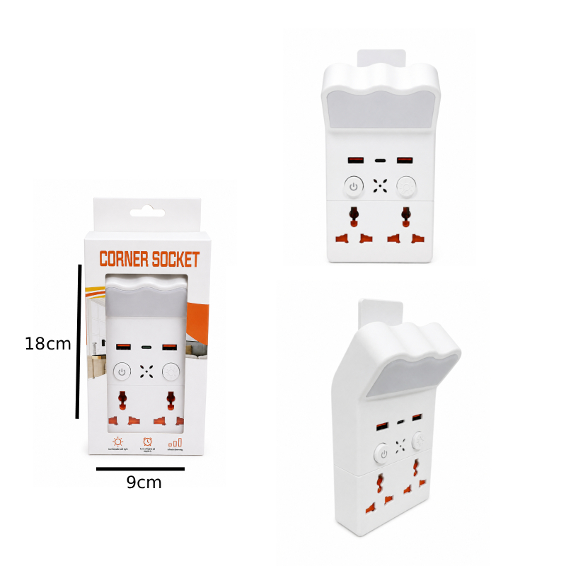 Πολυλειτουργική Γωνιακή Πρίζα με Φωτισμό LED, USB & Type-C - Multifunction Corner Socket with LED Light, USB & Type-C - Image 5