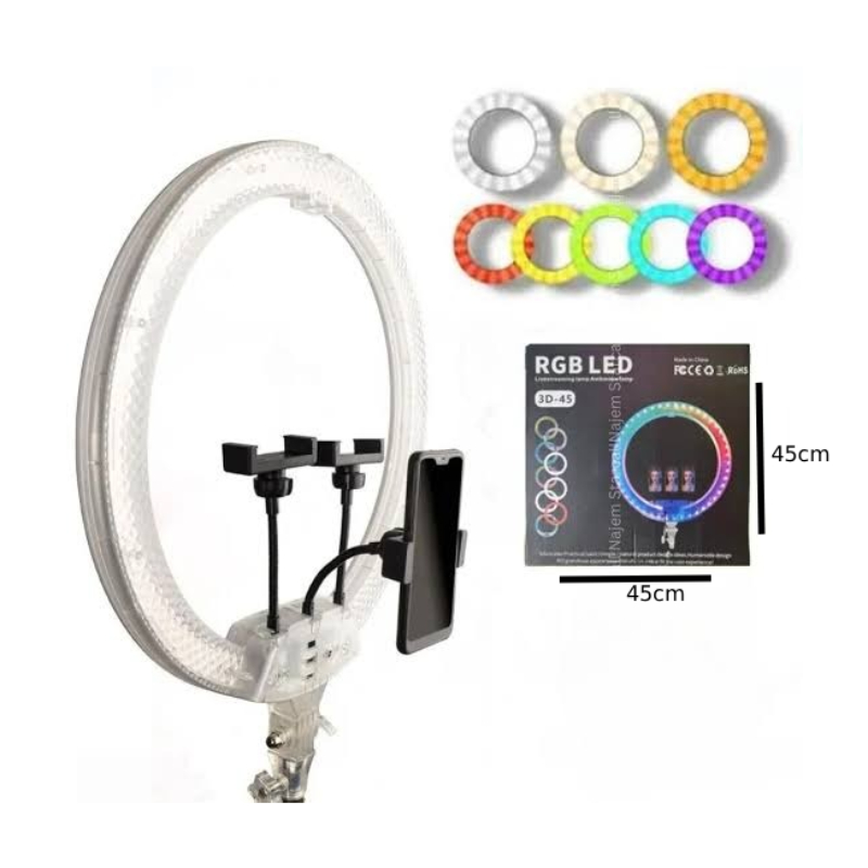 RGB LED Ring Light 45cm (18") με Βάσεις Κινητού & Ρυθμιζόμενο Φωτισμό 3D-45 - RGB LED 18" Ring Light with Phone Holders & Adjustable Lighting - Image 2