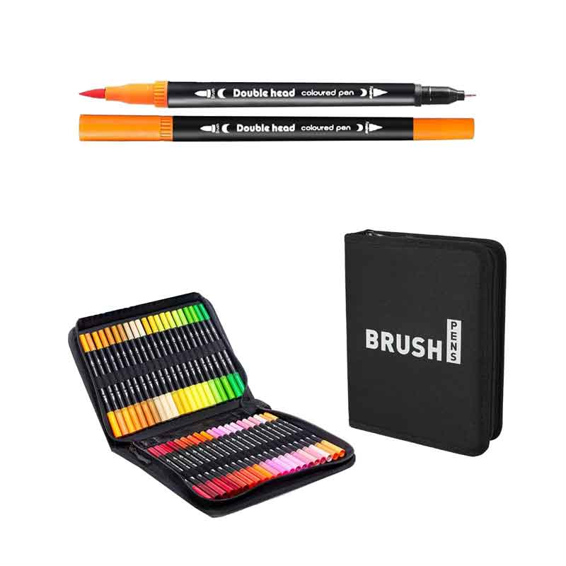 Σετ Μαρκαδόροι Brush Διπλής Μύτης 36 Τεμαχίων με Θήκη - 36pcs Dual Tip Brush Markers Set with Case - sukki.gr