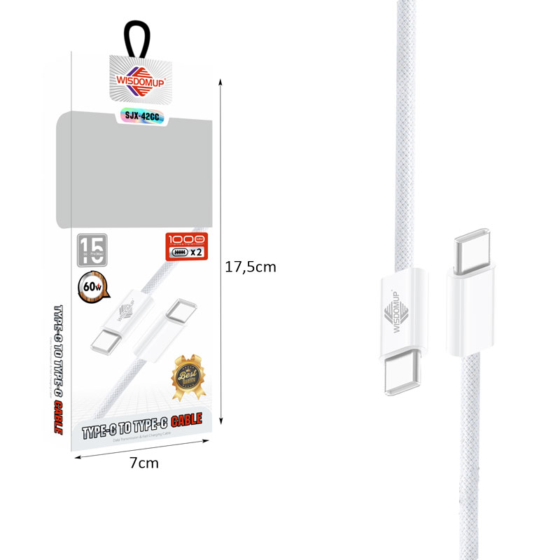Wisdomup Καλώδιο Φόρτισης και Δεδομένων USB-C σε USB-C 60W SJX-42CC - USB-C to USB-C Fast Charging Data Cable - Image 2