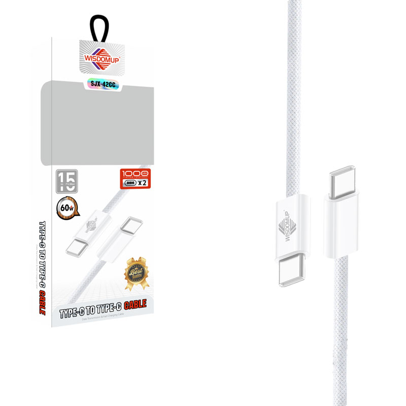 Wisdomup Καλώδιο Φόρτισης και Δεδομένων USB-C σε USB-C 60W SJX-42CC - USB-C to USB-C Fast Charging Data Cable - sukki.gr