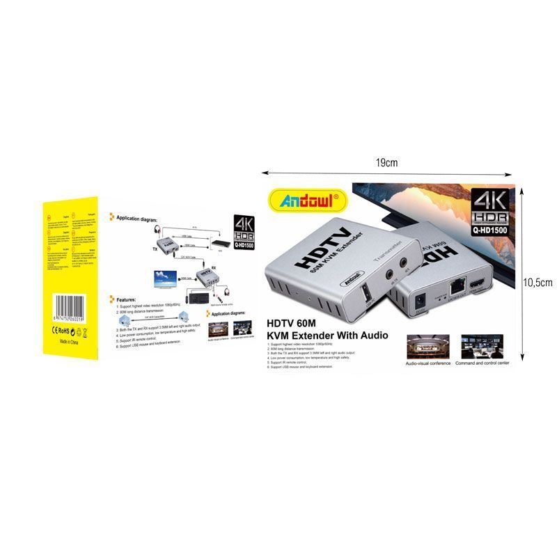 Andowl Ενισχυτής Σήματος HDMI HDTV 60M Q-HD1500 - KVM Extender With Audio - Image 2