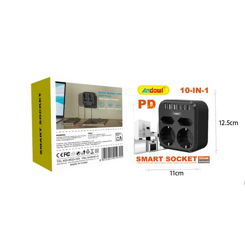 Andowl Πολύπριζο Smart Socket 10 σε 1 με 2 Πρίζες & 8 Θύρες USB 3500W Q-PX230 - Smart Socket - Image 2