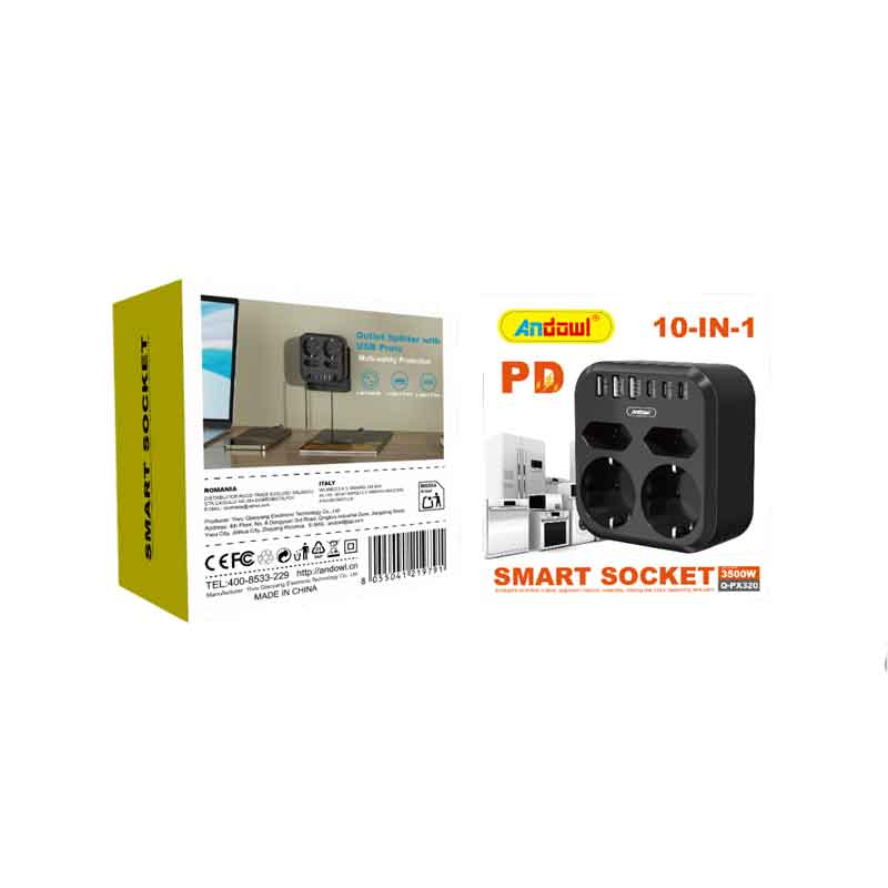 Andowl Πολύπριζο Smart Socket 10 σε 1 με 2 Πρίζες & 8 Θύρες USB 3500W Q-PX230 - Smart Socket - sukki.gr