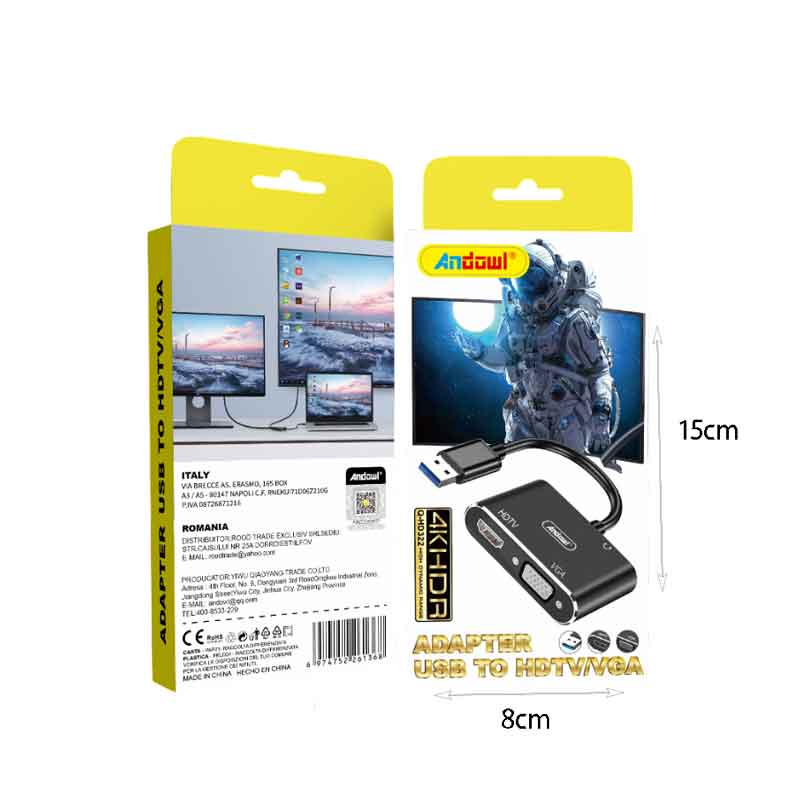 Andowl Αντάπτορας USB σε HDMI/VGA 4K HDR – USB to HDMI/VGA 4K HDR Adapter - Image 2