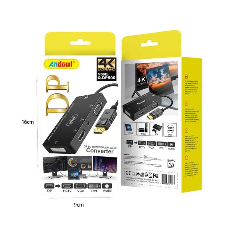 Andowl Μετατροπέας DisplayPort σε HDMI VGA DVI με Ήχο 4K - DP to HDMI VGA DVI Audio Converter 4K - Image 2